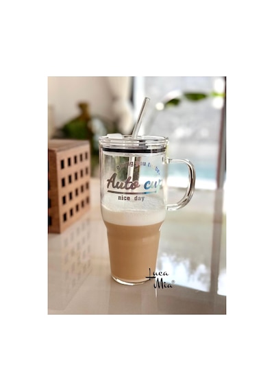 Luca Mia Laletta Mika Kapaklı Cam Pipetli Cam Termos/bardak 1200 Ml Şeffaf Diğer