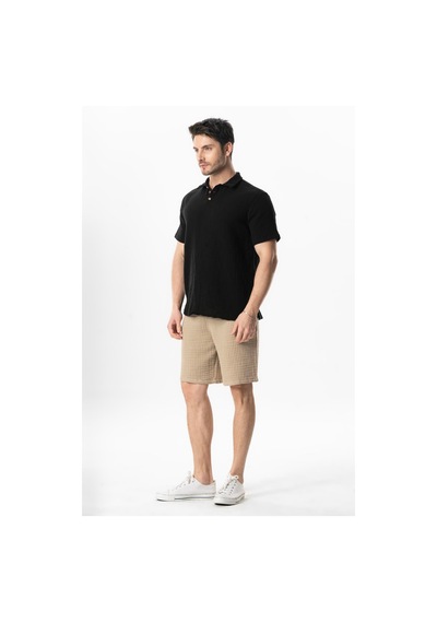 Kısa Kol Polo Yaka Müslin Yazlık Tshirt Siyah Syh Siyah