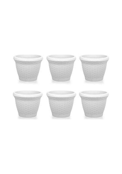 Omnipazar So-hs01 Plastik Hasır Desenli Saksı 3.3 Lt Kirli Beyaz 6 Adet