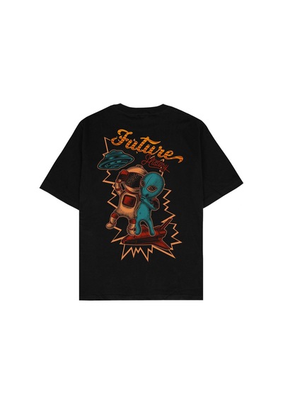 Adrift Future History Siyah Oversize Unisex T-shirt Siyah