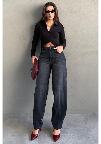 Antrasit %100pamuklu Geniş Paça Kadın Wide Leg Jean Mg2623 Antrasit
