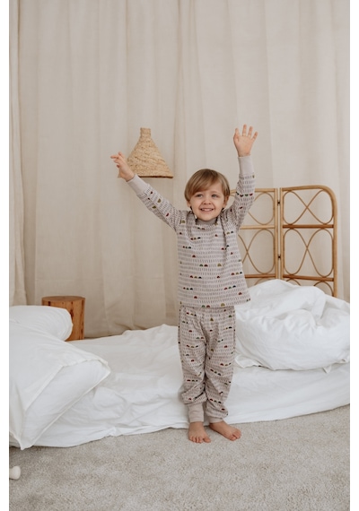 Geometrik Baskılı Color Shapes Çocuk Pijama Seti Gri