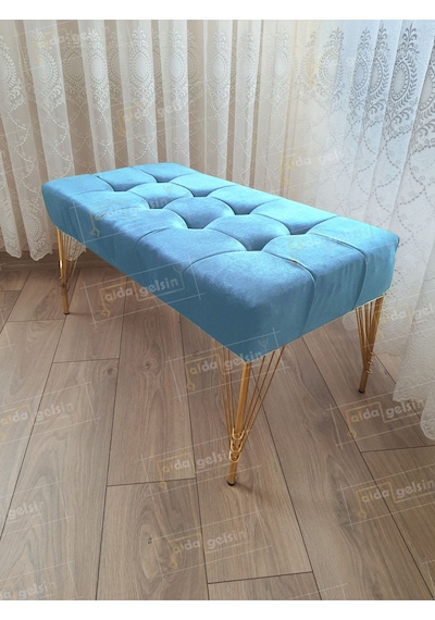 Modern Dilim Puf Ayakucu Puf Gold Metal Ayak 100 45 Turkuaz