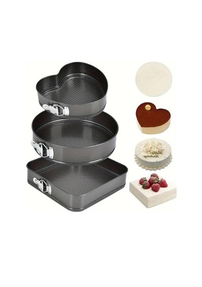 3 Parça Metal Kelepçeli Pasta Kek Kalıbı Seti Kalpli Kare Yuvarlak Füme