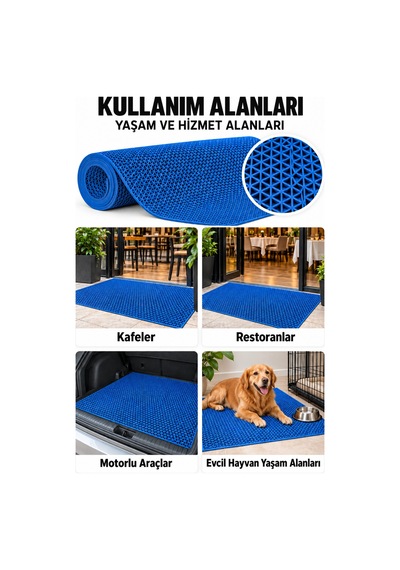 Hortumtech Zmat Yıldız Paspas Kaydırmaz Pvc Islak Zemin Duş Havuz Su Tahliyesi 5 Mm - Mavi 90 X 280 Cm