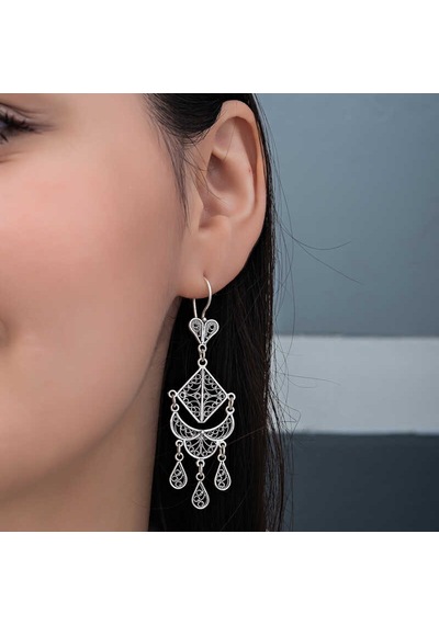 Gümüş Telkari Sallantılı Kadın Küpe 14 MM-Gümüş