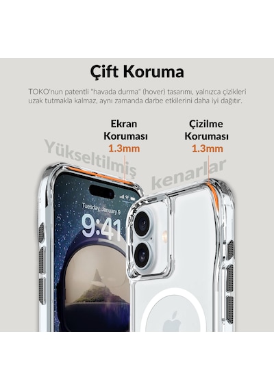 Bix iPhone Uyumlu 16 Plus Octagon Hava Yastıklı Magsafe Kılıf Maksimum Korumalı Antrasit Kristal Şeffaf