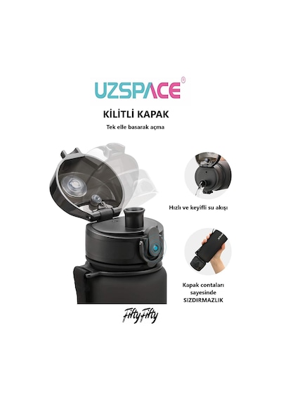 Uzspace 650 ML Tritan Su Matarası 14 Farklı Renk Softtouch