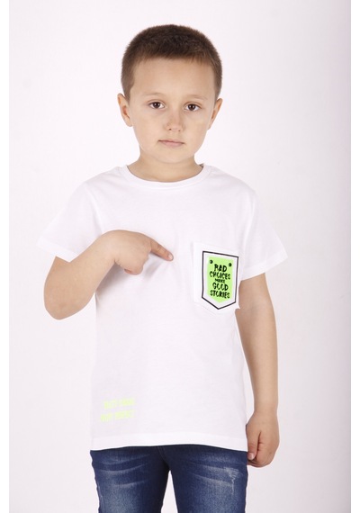 Toontoy Kids Toontoy Erkek Çocuk Cep Armalı Tişört Beyaz
