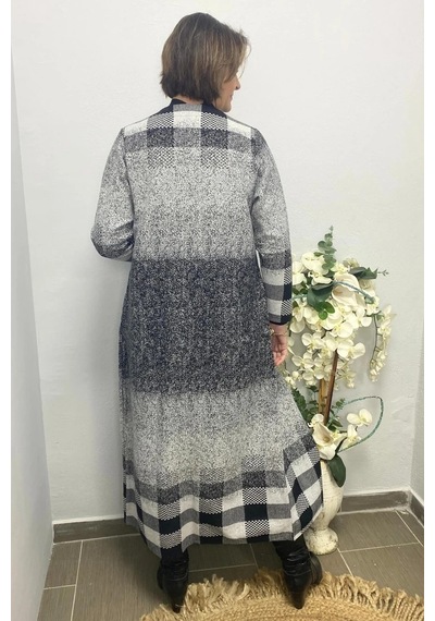 Mia Butik Büyük Beden Gri Desenli Uzun Hırka Gri