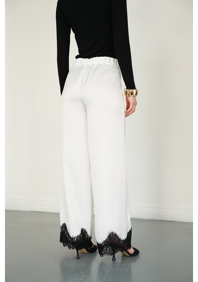 Verymoda Paçası Dantelli Saten Pantolon D2969 Krem