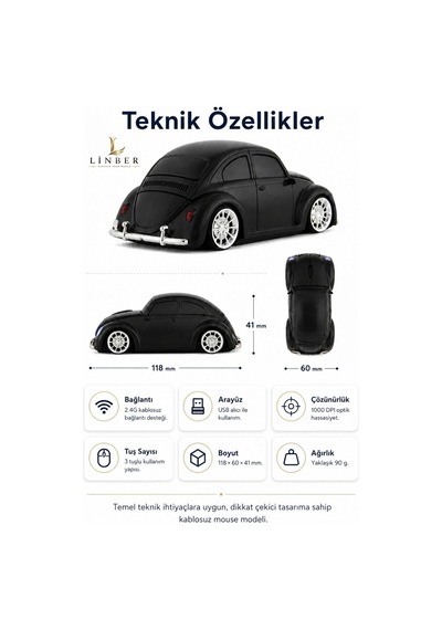 Klasik Siyah Beetle Vosvos Tasarımlı 2.4g Kablosuz Mouse Usb Alıcılı Araba Şeklinde Optik Mouse Çok Renkli Diğer Klasik Siyah Beetle Vosvos Tasarımlı 2.4g Kablosuz Mouse Usb Alıcılı Araba Şeklinde Optik Mouse Çok Renkli Diğer