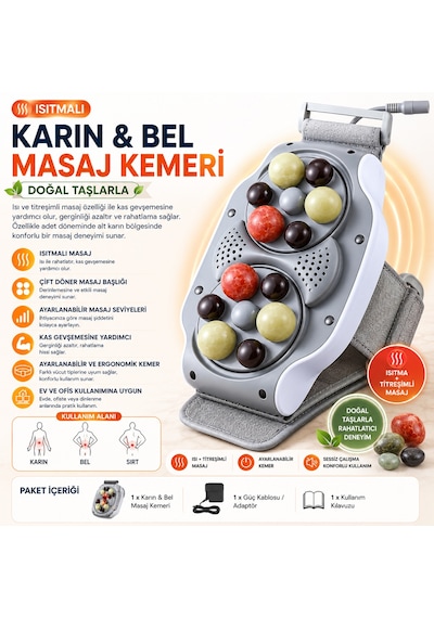 Bıan Taşlı Isıtmalı Karın & Bel Masaj Kemeri Titreşimli Çift Döner Masaj Başlıklı Ayarlanabilir Kemer