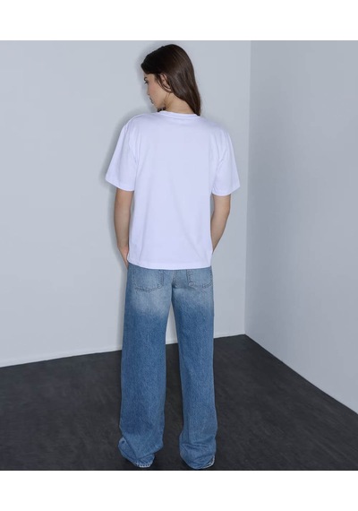 İpekyol Monogram Nakışlı Beyaz Kadın T-shirt Iw6260070172