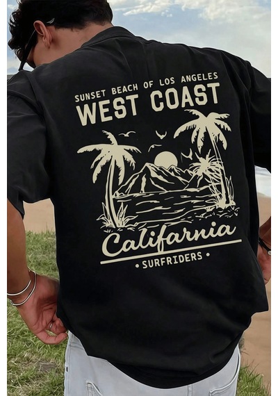 Genius Store Erkek Tişört Pamuklu Kumaş Sırt Baskılı Tişört Sokak Modası Rahat Kalıp T-shirt West-siyah