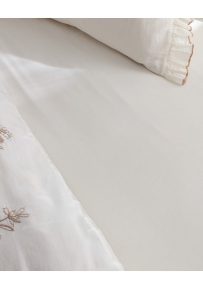 Madame Coco Perline King Size %100 Pamuk Fırfırlı Nevresim Takımı - Ekru/bej Çok Renkli