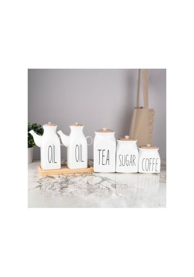 6 Parça Bambu Standlı Kare Porselen 1000ml Yağdanlık Ve 3 Lü Tea Sugar Coffe Kavanoz Seti Beyaz 638835848 Beyaz