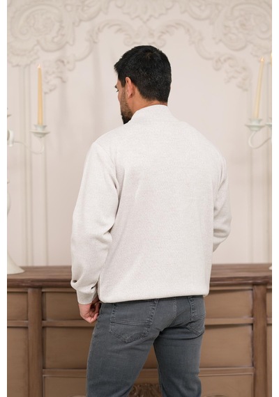 Woolen World Balıkçı Yaka Desenli Yünlü Erkek Triko Kazak Krem