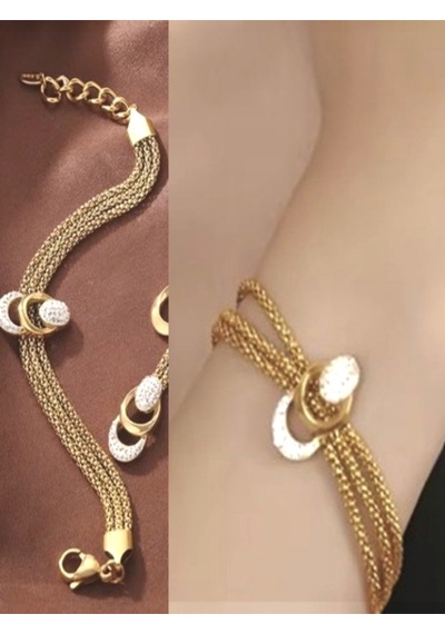 Micro Taşlı Bileklik Küpe Ve Yüzük Seti Altın