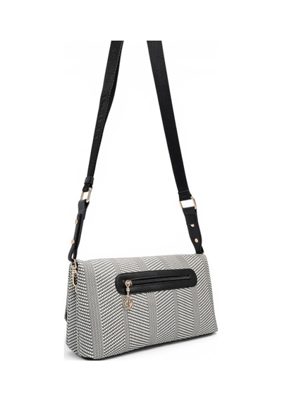 Silver & Polo Silver Polo Siyah Beyaz - Siyah Hasır Kadın Çapraz Çanta Sp1278