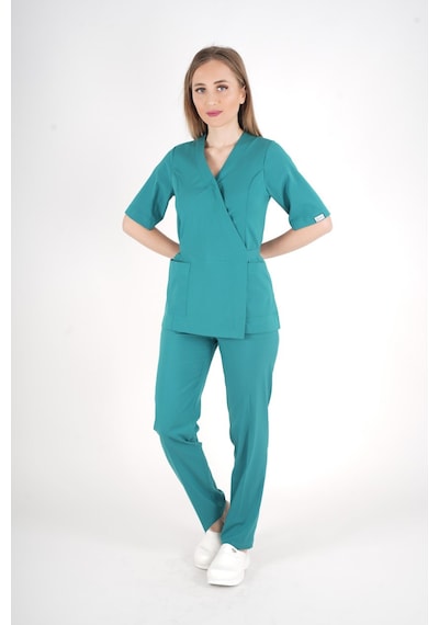 Ameliyat Yeşili Elegant Model Cerrahi Üniforma Belden Bağlamalı Scrubs Takım Ameliyat Yeşili
