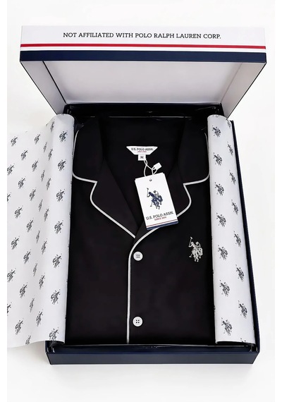 U.S. Polo Assn. Pamuk Modal Boydan Patlı Erkek Pijama Takımı Siyah