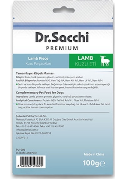 Dr.sacchi Premium Kuzu Parçacıklı Tahılsız Köpek Ödülü 100 Gr 109-30002.01