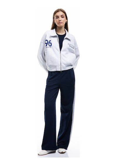 Koton Şardonlu Uzun Kollu Cepli Arkası Baskılı Fermuarlı Sweatshirt Kar Melanj 6wal10203ık Gri Melanj
