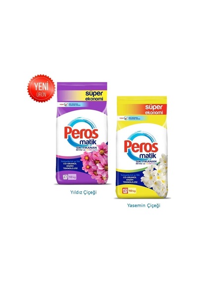 Peros Matik Sık Yıkananlar Yıldız Çiçeği + Yasemin Çiçeği Toz Deterjan 2 x 10 KG