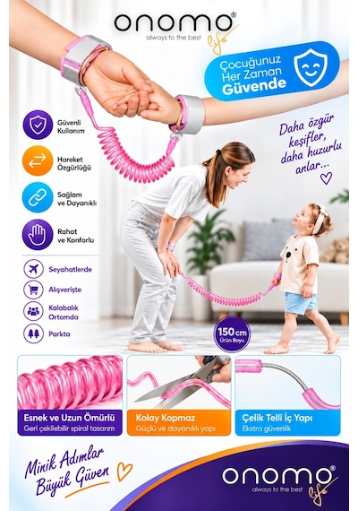 Life Çocuk Bebek Kaybolma Önleyici Yürüyüş Emniyet Kemeri Anne Bileklik Kelepçesi Güvenlik Bilekliği