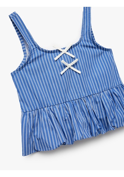 Koton Pamuklu Kare Yaka Askılı Gipeli Fiyonklu Poplin Bluz Mavi Çizgili 5skg60192aw Mavi Çizgili