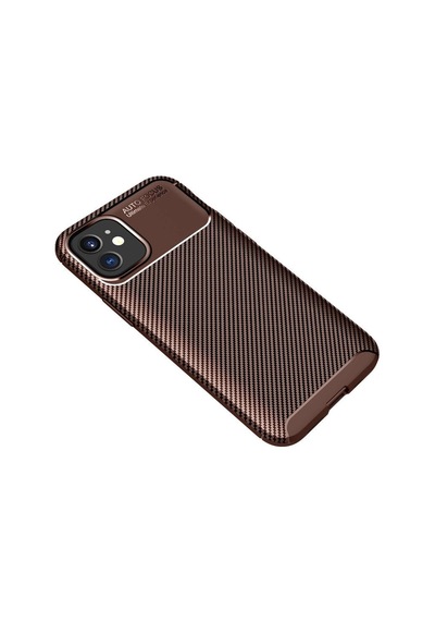 Apple Uyumlu   iPhone 12 Mini Kılıf Auto Focus Karbon Kapak - Kahverengi