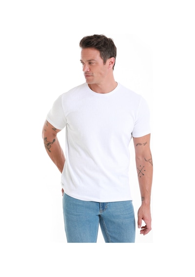 Hatemoğlu Beyaz Regular Fit Jakarlı Bisiklet Yaka Tişört 35103024c005 001 Beyaz