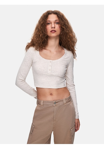 Ltb Geniş Yaka Uzun Kollu Basıc Bej Sweatshırt 011258107360980 11718 Bej