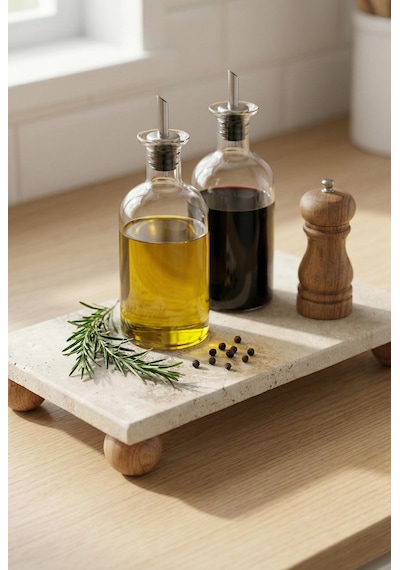 Ayaklı Doğal Mermer Sunum Tablası & Dekoratif Yağdanlık Altlığı 12x24x4 Cm Beyaz