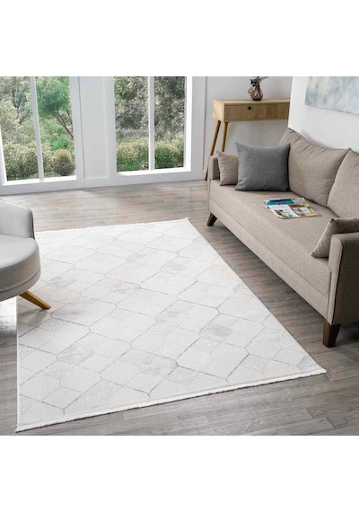 Beyaz Gri Bej Altıgen Geometrik Modern Halı - Ng15501gs