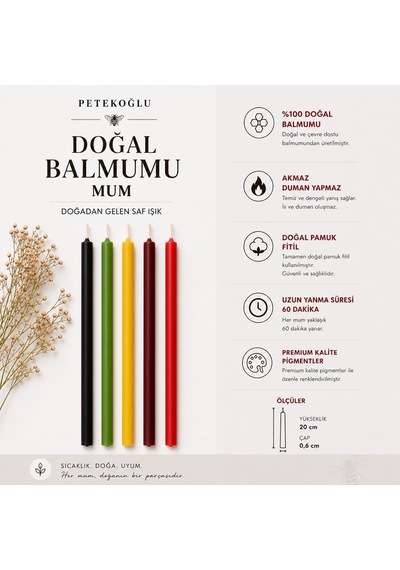 5 Renk Balmumu Mum Beeswax Candle 40 Adet 20 Cm İnce Uzun Dilek Ve Doğum Günü Mumu Doğal El Y 5 Renk Birlikte