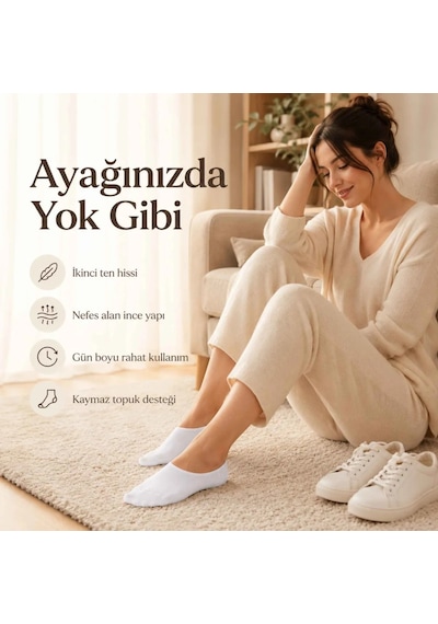 Genel Kadın Görünmez Sneaker Babet Çorap 6'lı Geri Dönüşüm İplikli, Nefes Alan, Siy Beyaz 6'lı / 36-40