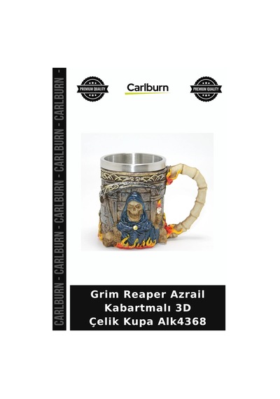 Grim Reaper Azrail Kabartmalı 3d Çelik Kupa Doğum Günü Korku Temalı Karanlık Tarz Çok Renkli