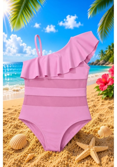 My Kids Wear Kız Çocuk Fırfır Ve Tül Detaylı Tek Parça Mayo. 12834 Pembe