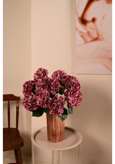 Bordo Yapay Ortanca Çiçeği Tek Dal Premium Canlı Islak Dokulu 68 Cm