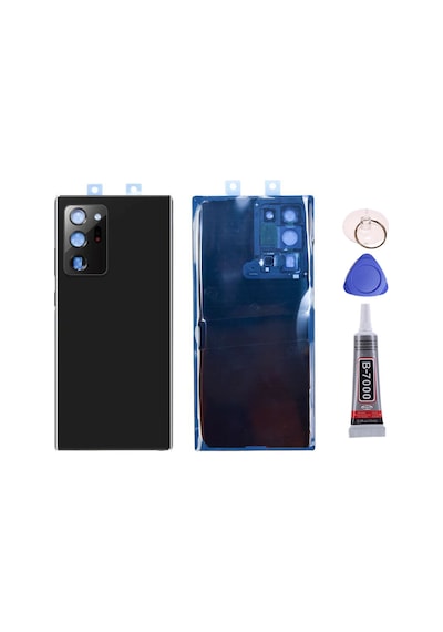 Samsung Note 20 Ultra Kamera Camlı Siyah Uyumlu Arka Kapak Batarya Kapağı Pil Kapağı Yapışkan Ve Sökme Aparatıyla Beraber Full Set Siyah