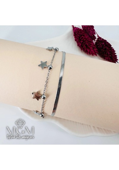 Mepa Rodyum Çelik Bileklikler 16+5 Cm Uzatma Payı - Kbl0131 Najmaddin Altın