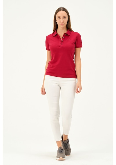 Msw Kadın Kısa Kollu Regular Fit Polo Yaka T-shirt Açık Bordo