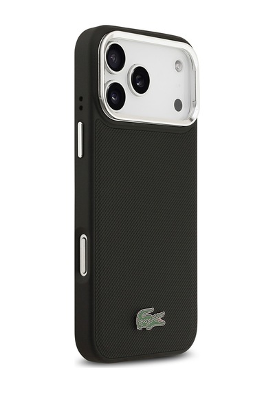 Apple Uyumlu iPhone 17 Pro Max Kılıf Lacoste Lisanslı M-safe Şarjlı Pu Pike Desenli Standlı Metal Logolu Siyah