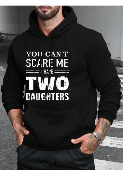 Unisex Oversize Daughters Baskılı Kapüşonlu Sweatshirt Siyah