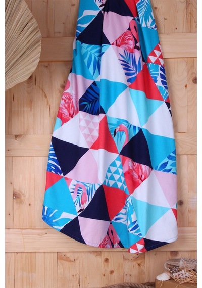 Baveno Flamingo Desenli Yuvarlak Plaj Havlusu-Desenli-150 Cm