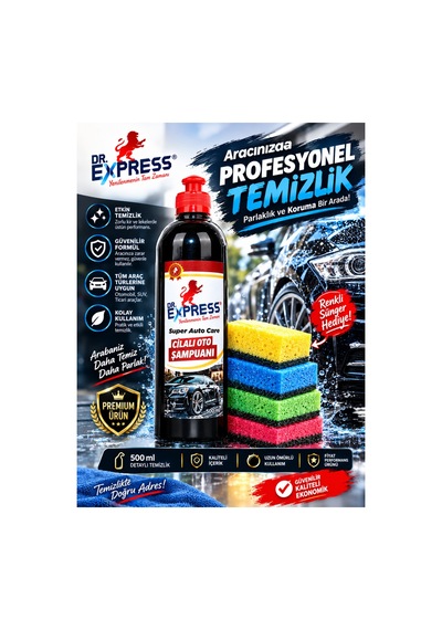 Premium Konsantre Cilalı Oto Araba Yıkama Şampuanı Etkili Temizlik Ekstra Parlaklık 500 Ml Süngerli - 581798356