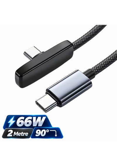 6069 Type C Hızlı Data Şarj Telefon Kablosu 90 Derece Yan Dirsek Uçlu 66w Örgülü Veri 2 Metre