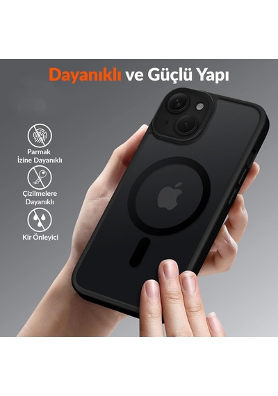 Bix Apple iPhone 15 Magsafe Uyumlu Kılıf Tam Koruma Manyetik Darbe Emici Siyah